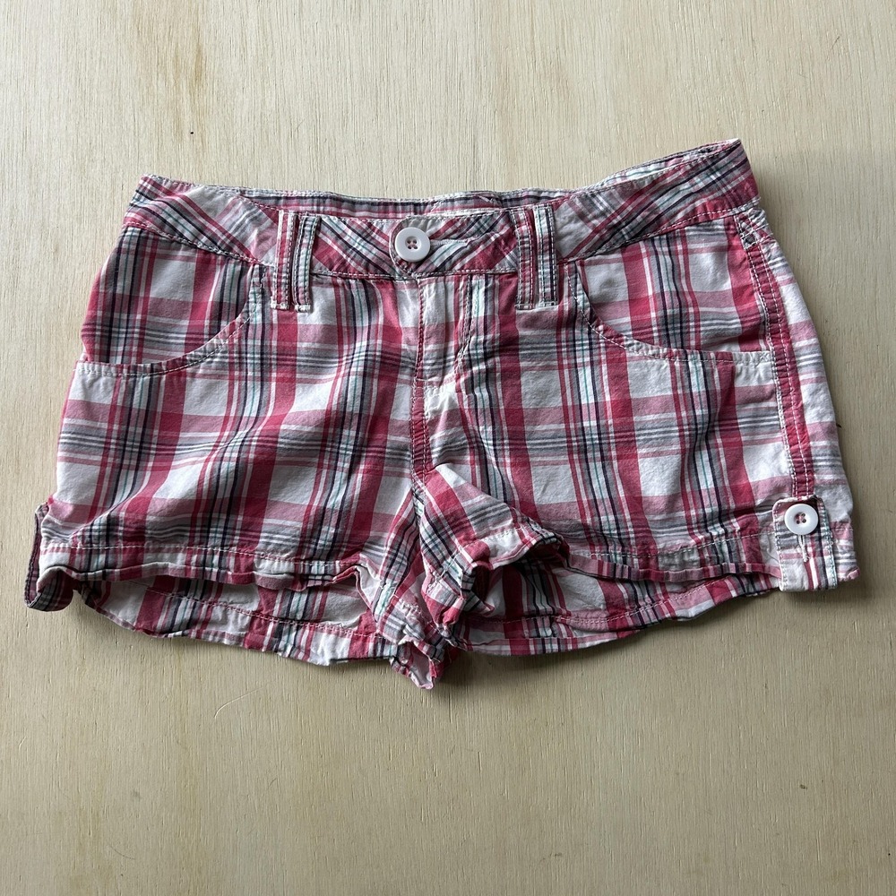 Y2K SO Chino Shorts Juniors 3 Pink Plaid 100% Cotton Poplin Summer Casual Teens